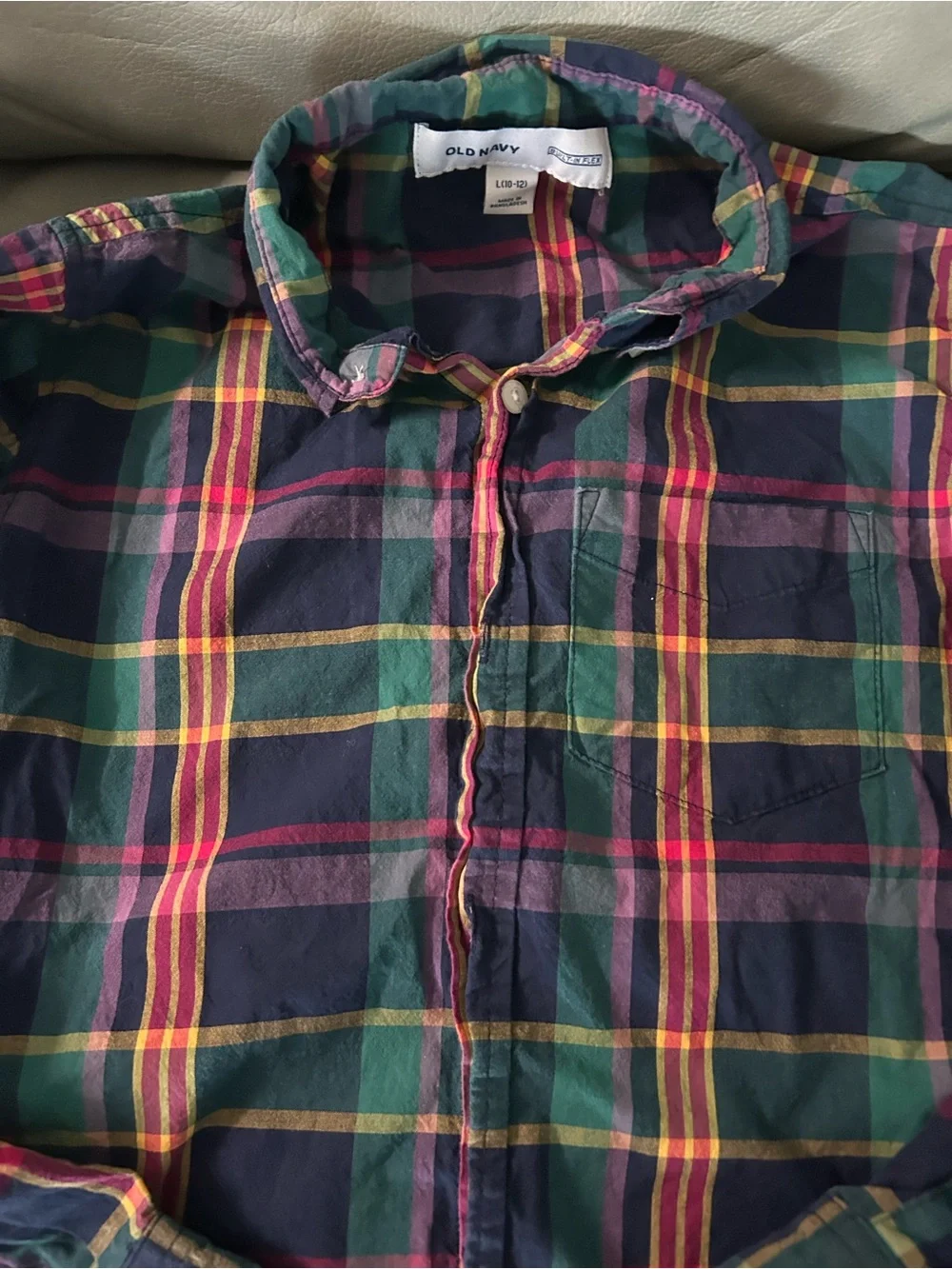Old Navy Green and Navy Plaid Button-Down Shirt